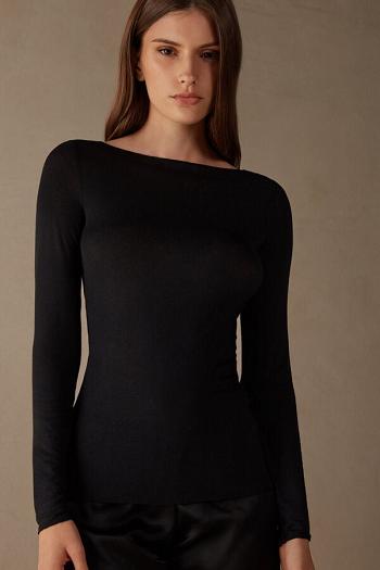 Intimssimi Boat Neck Modal Cashmere Ultralight Top Negras | PENZX61748