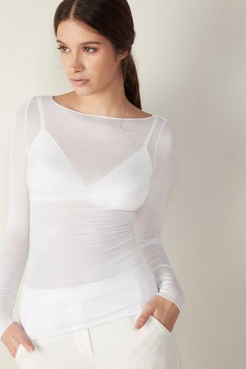 Intimssimi Boat Neck Modal Cashmere Ultralight Top Blancas | PEZPD18159