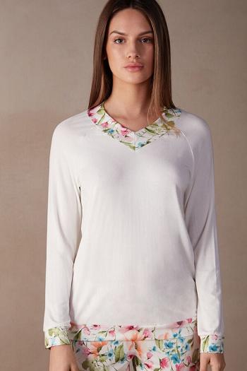 Intimssimi Botanical Lyrics Long Sleeve Modal Top Blancas | PEQCS22358