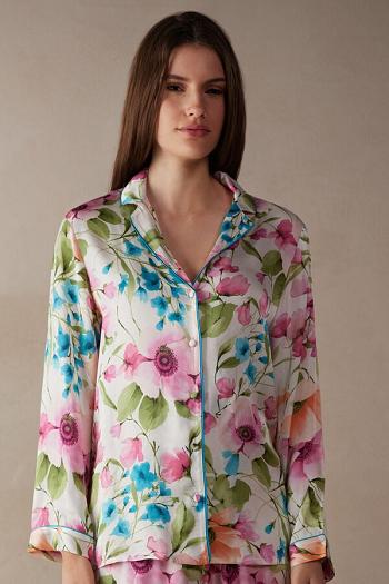 Intimssimi Botanical Lyrics Satin Button Up Shirt Print | PEJKU80598