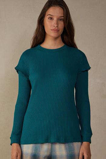 Intimssimi Cozy Mountains Long Sleeve Acanalado Top Verde | PEICD91853