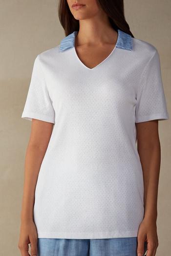 Intimssimi Early in the Morning Cotton Cloth Short Sleeve Top Blancas | YPEVQ30073