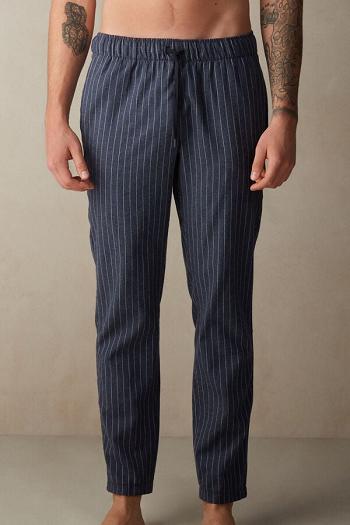 Intimssimi Full Length Pants in Denim Pinstripe Patterned Brushed Cloth Azules | PEJBT53167