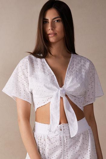 Intimssimi Hello Sunshine Sangallo Lace Tie-Front Top Blancas | ZPENQ16791