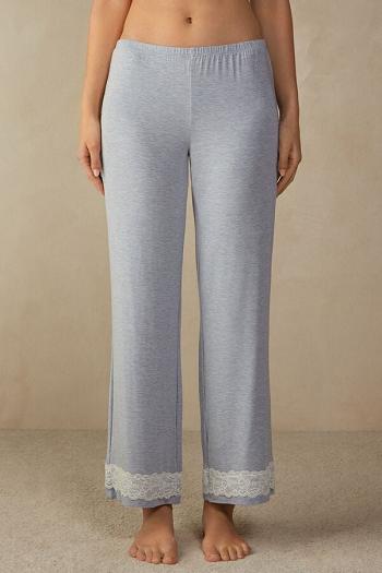 Intimssimi Lace Trim Full Length Pants in Modal Azules Claro | EPEVG72112