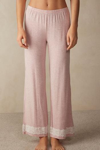 Intimssimi Lace Trim Full Length Pants in Modal Rosas | FPEUI80099