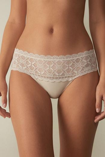 Intimssimi Lace and Cotton High Rise Panties Natural | QPEWA45170