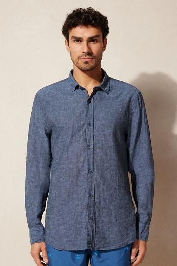 Intimssimi Linen and Cotton Shirt Azules | GPEEC15210