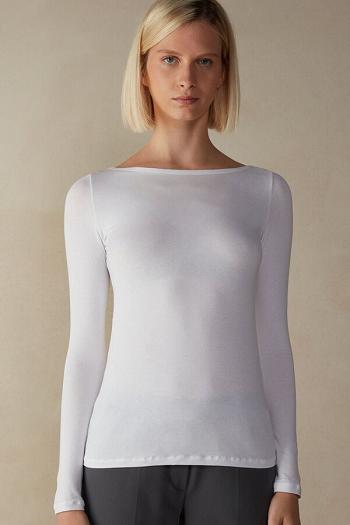 Intimssimi Long Sleeve Bateau Neck Top in Micromodal Blancas | ZPENQ33137