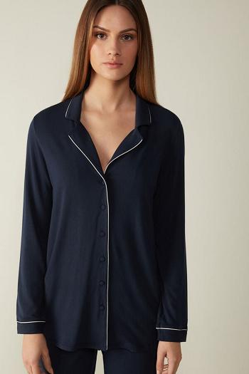 Intimssimi Long-Sleeve Micromodal Pajama Top Azules | PEEGJ23423