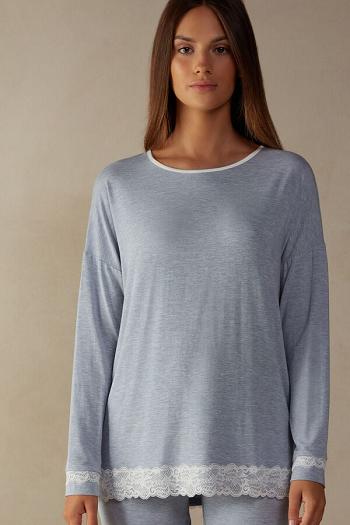 Intimssimi Long-Sleeve Round-Neck Modal Top Azules Claro | SPENY20340