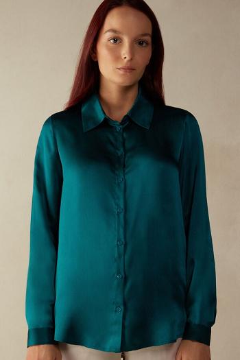 Intimssimi Long Sleeve Silk Shirt Verde | PEQCS74204