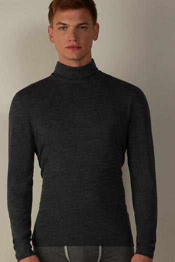 Intimssimi Long-sleeve High-Neck Merino-Lana Top Gris Oscuro | LPESX49473