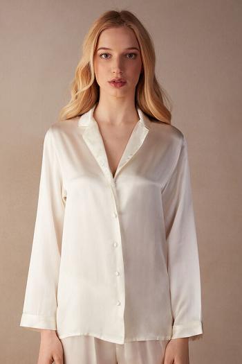 Intimssimi Mannish-Cut Jacket in Silk Satin Blancas | GPEEC46712