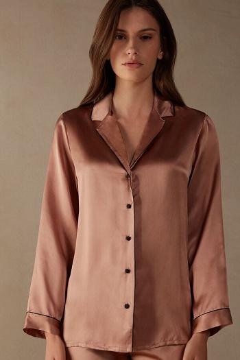 Intimssimi Mannish-Cut Jacket in Silk Satin Natural | MPEHR37256