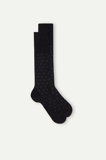 Intimssimi Men’s Long Socks in Patterned Lisle Cotton Negras | DPEKV75455