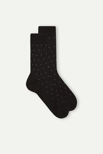 Intimssimi Men’s Short Socks in Patterned Lisle Cotton Negras | QPEUV95335