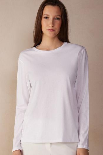 Intimssimi Oversized Long Sleeve Top in Supima® Cotton Blancas | PEJKU59306