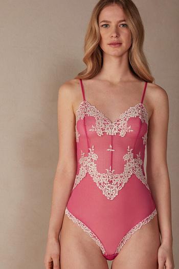 Intimssimi Pretty Flowers Tulle and Lace Bodysuit Rosas | QPEWA39288