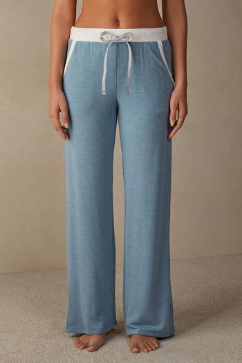 Intimssimi Romantic Bedroom Contrast Trim Full Length Pants in Modal with Lana Azules Claro | XPEBH75230