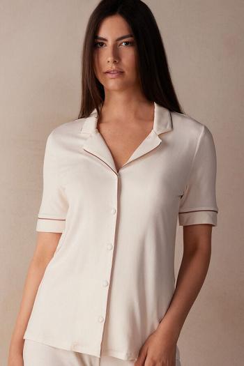 Intimssimi Short Sleeve Button Up Shirt in Modal Natural | ZPENQ76650