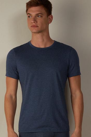 Intimssimi Short Sleeve Crew Neck T Shirt in Supima® Cotton Azules | DPEKV50403