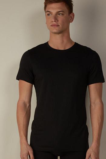 Intimssimi Short Sleeve Crew Neck T Shirt in Supima® Cotton Negras | PECIF68143