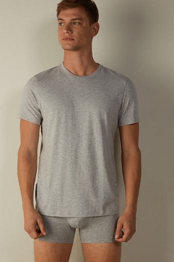 Intimssimi Short Sleeve Crew Neck T Shirt in Supima® Cotton Gris | PEEAH14825