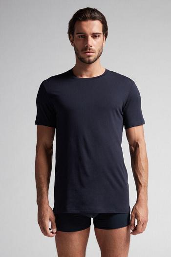 Intimssimi Short Sleeve Crew Neck T Shirt in Supima® Cotton Azules | PEXMI56997