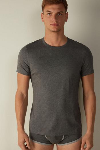 Intimssimi Short Sleeve Crew Neck T Shirt in Supima® Cotton Gris Oscuro | PEZDE50161