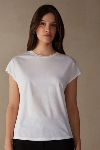 Intimssimi Short Sleeve Crew Neck Top in Supima® Ultrafresh cotton Blancas | PPEQX86708