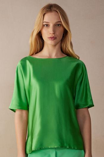 Intimssimi Short Sleeve Silk and Modal Top Verde | BPESD29761