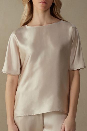 Intimssimi Short Sleeve Silk and Modal Top Natural | PEJBT25397