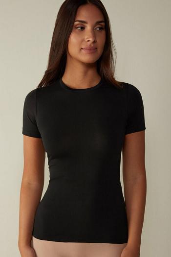 Intimssimi Short-Sleeved Stretch Supima® Cotton Top Negras | PEQAV30275