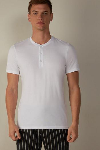 Intimssimi Short-Sleeved Supima® Cotton Shirt Blancas | YPEVQ75877