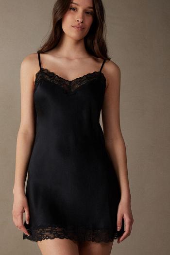 Intimssimi Silk Slip with Lace Insert Detail Negras | EPEHC19965