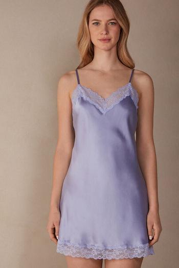 Intimssimi Silk Slip with Lace Insert Detail Violet | FPEUI19376