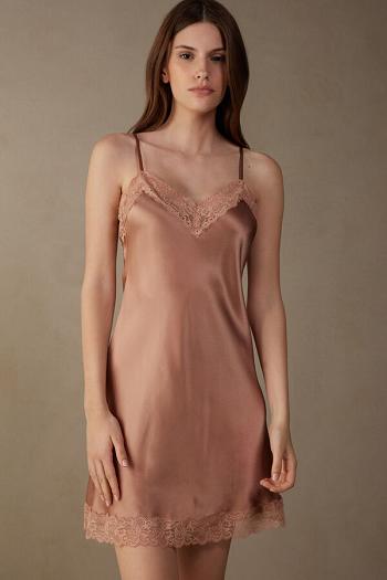 Intimssimi Silk Slip with Lace Insert Detail Natural | PEXMI68133