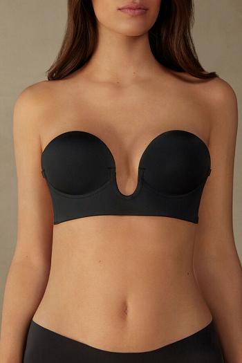 Intimssimi Stick-On Bandeau Plunge Bra with Graduated Cups Negras | QPEWA54166