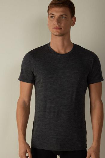 Intimssimi Stretch Merino Lana Short-Sleeve T-Shirt Gris Oscuro | SPENY21852