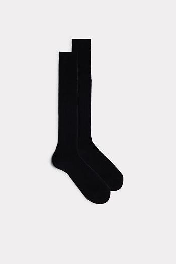 Intimssimi Tall Acanalado Egyptian Cotton Socks Negras | PEIIZ40534