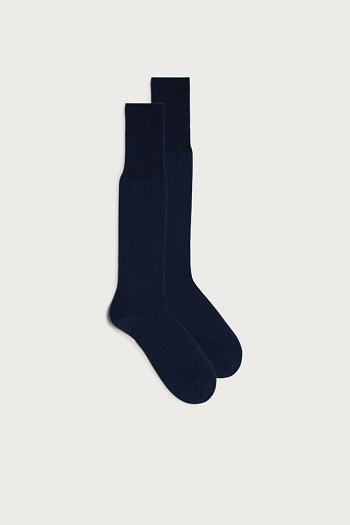 Intimssimi Tall Sateen Egyptian Cotton Socks Azules | FPEUI25320