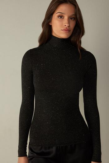 Intimssimi Turtleneck Top in Modal Light with Cashmere Lamé Negras | PEEAH77144