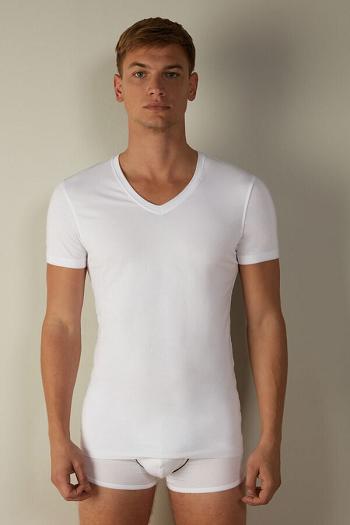 Intimssimi V-neck T-shirt in Stretch Supima® Cotton Blancas | GPEUC23918