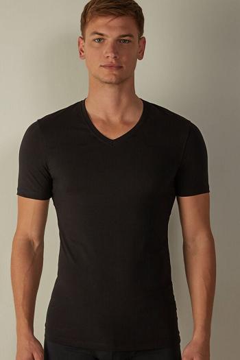 Intimssimi V-neck T-shirt in Stretch Supima® Cotton Negras | GPEUC55429