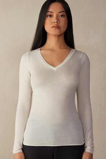 Intimssimi V-neck top in Modal Ultralight with Cashmere Blancas | APEWC29473