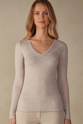 Intimssimi V-neck top in Modal Ultralight with Cashmere Natural | PEDFL11977