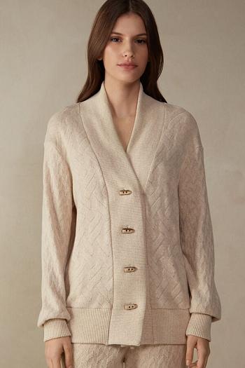 Intimssimi Winter Braid Long Sleeve Jacquard Cardigan Natural | BPESD60237