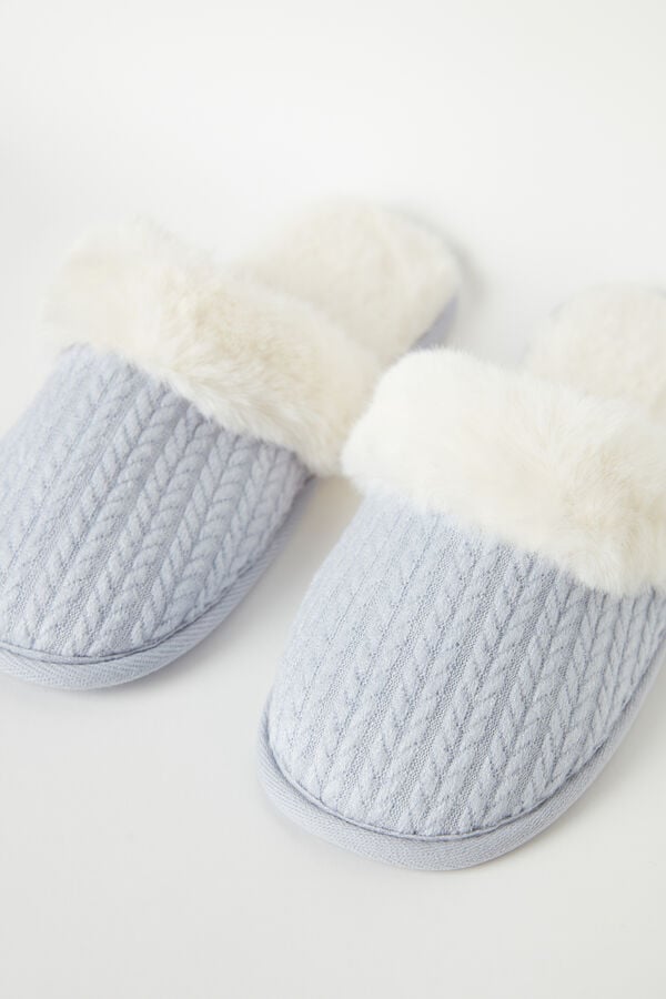 Intimssimi Acanalado Velvet Slippers with Faux Fur Blancas | DPEKV48653