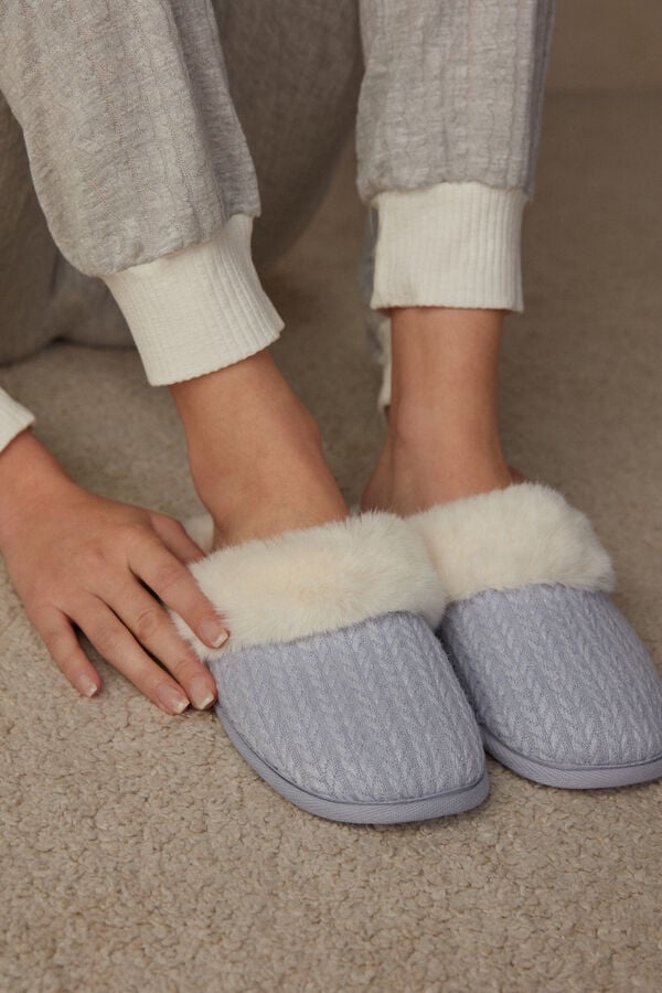 Intimssimi Acanalado Velvet Slippers with Faux Fur Blancas | DPEKV48653